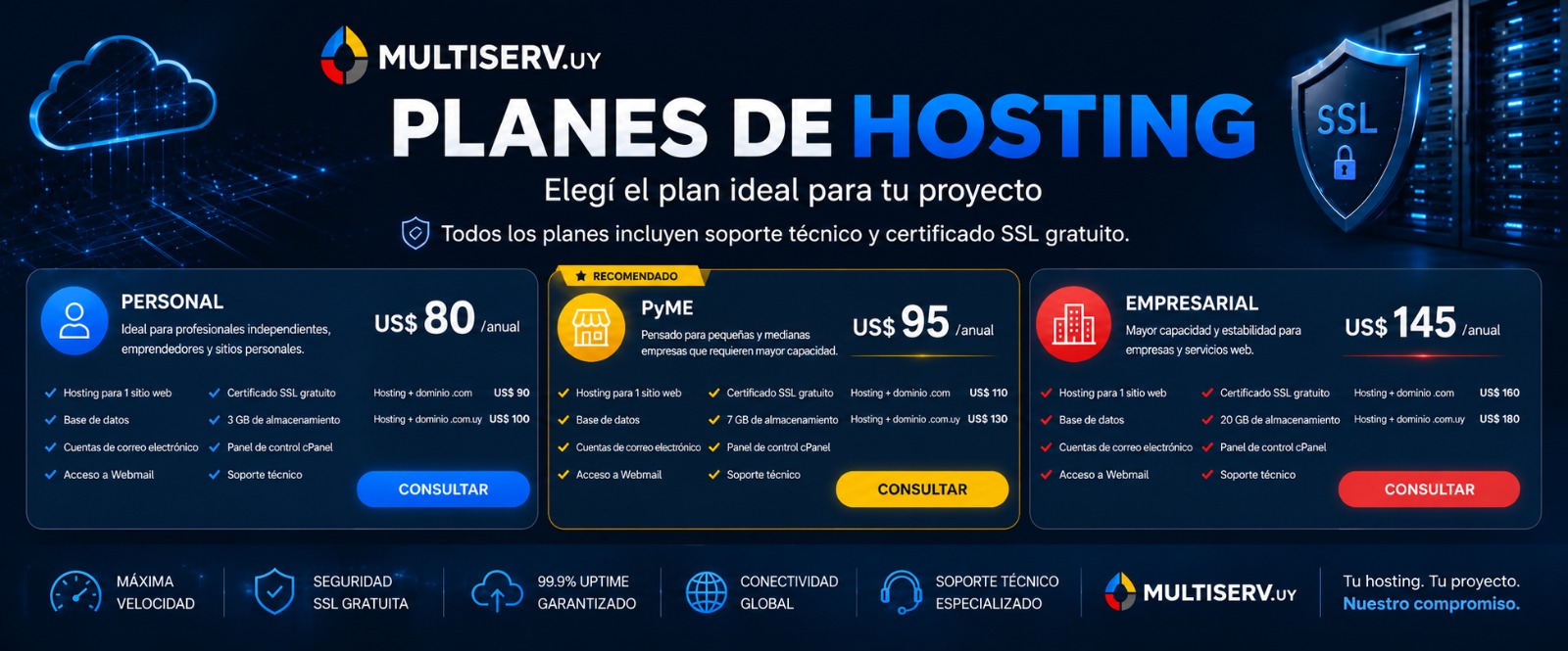 Planes de hosting multiserv.UY