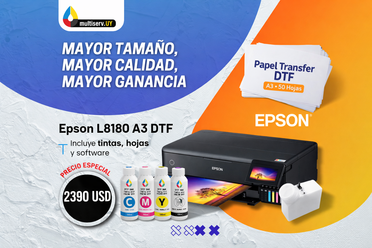 Epson L8180 EcoTank Sistema Continuo DTF + Software + Tintas + Papel
